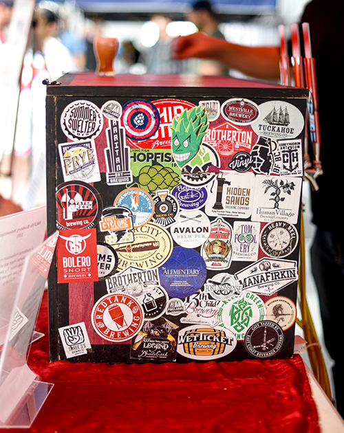 Image of beer stickers on the side of a box