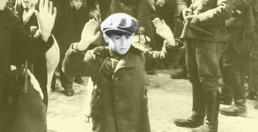 Image of WWII polish boy with arms up
